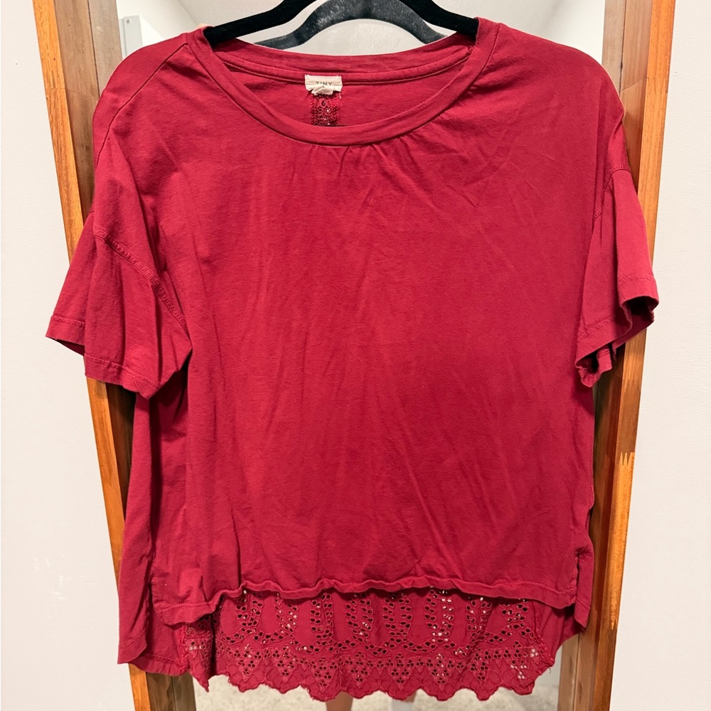 Women's Red Top with Lace Hem